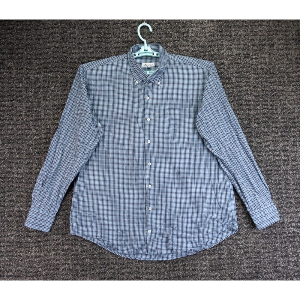 Peter Millar Shirt Mens XL Blue Plaid 100% Cotton Long Sleeve Casual Preppy Golf
